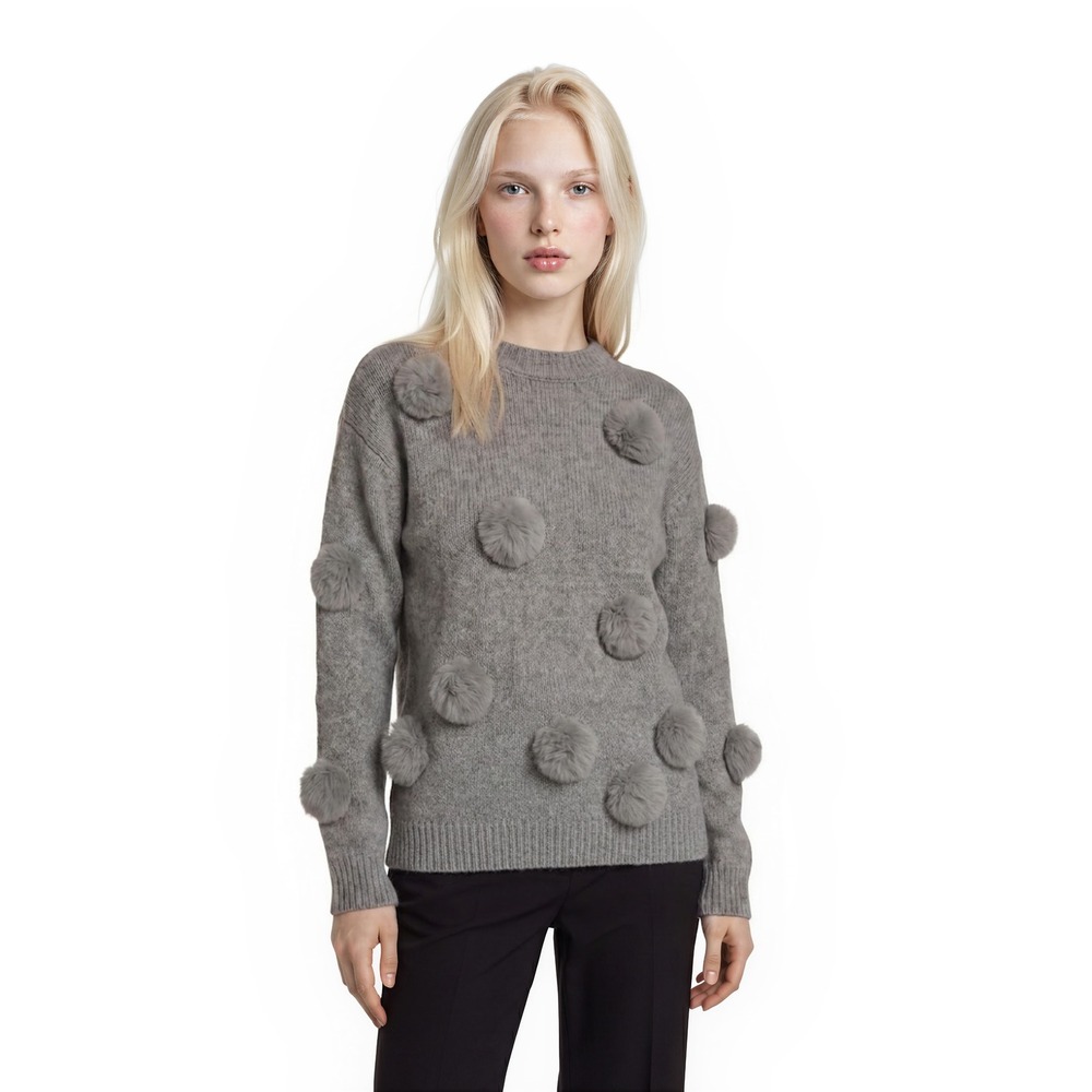 Tibi Sweater Women's Size Small Gray Alpaca Wool Blend Pom Pom Mock Neck